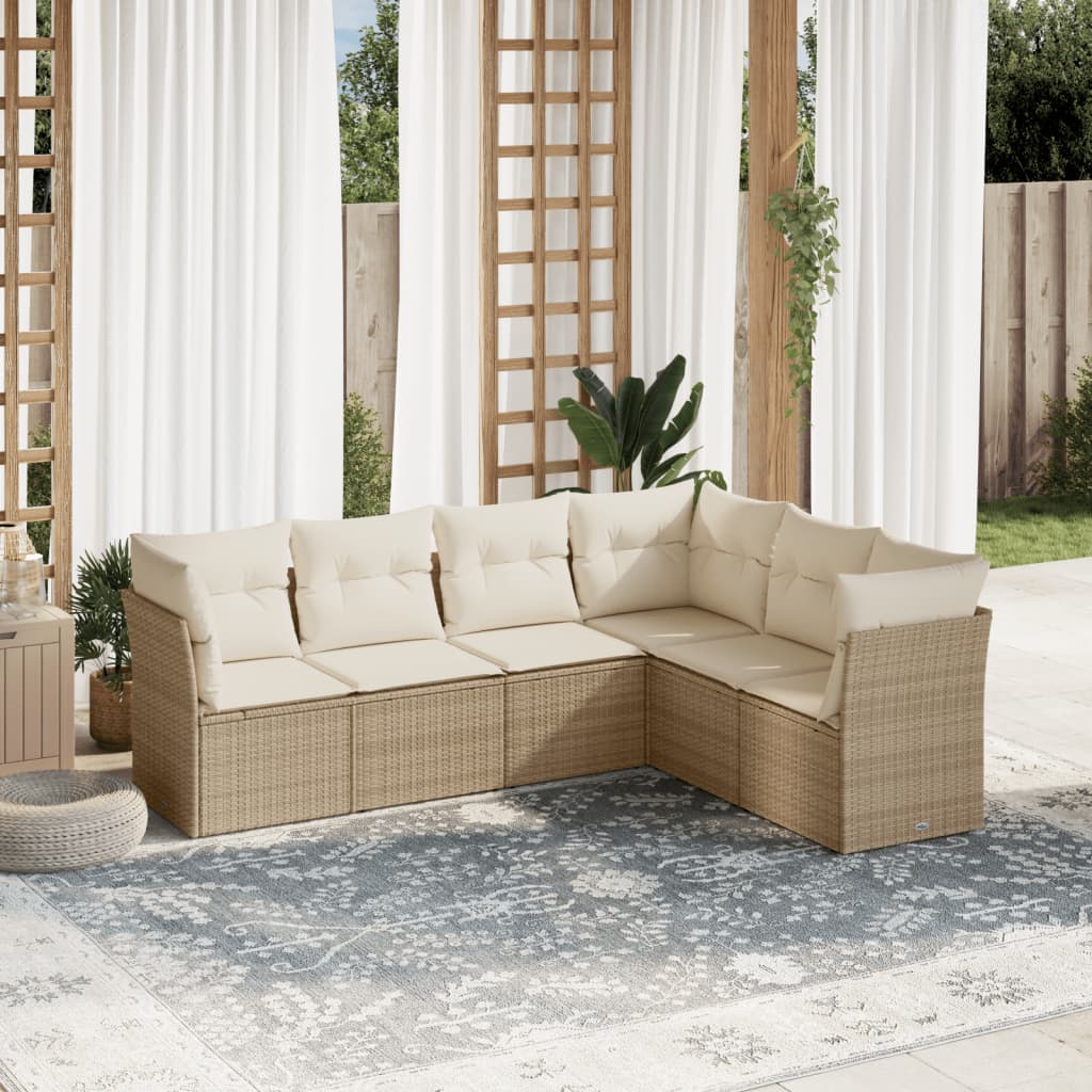 6-delige Loungeset met kussens poly rattan beige is nu te koop bij PeponiXL, paradijselijk wonen!