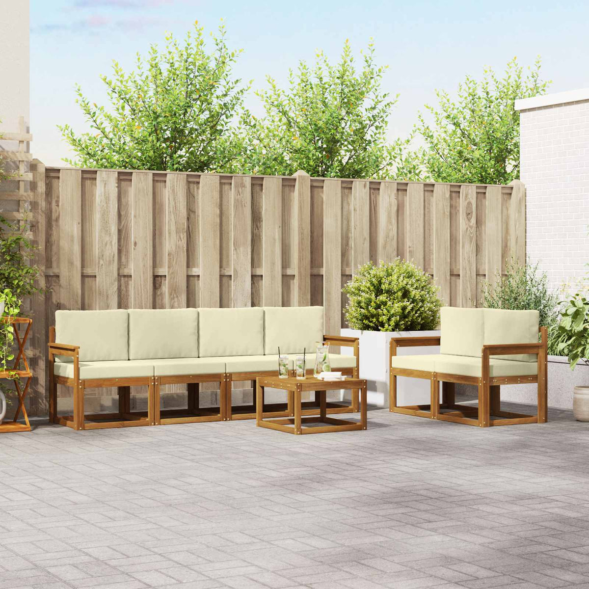 Buiten bankenset met kussen 7 pcs Natuurlijk en Crème is nu te koop bij PeponiXL, paradijselijk wonen!