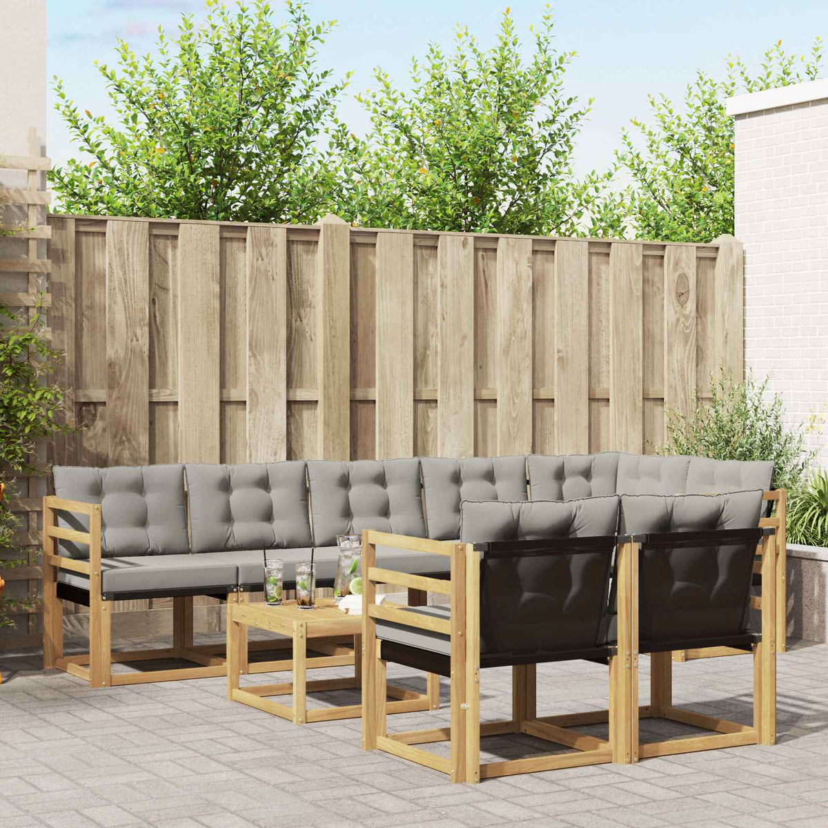 Buiten bankenset met kussen 9 pcs Wit en Lichtgrijs is nu te koop bij PeponiXL, paradijselijk wonen!