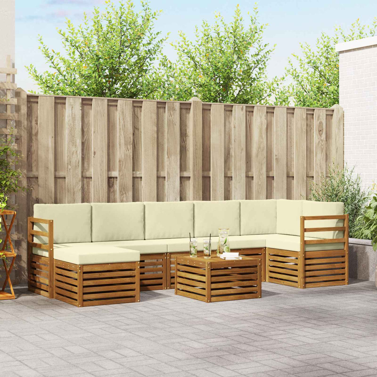 Buiten bankenset 8 pcs Natuurlijk en Crème Massief Acaciahout is nu te koop bij PeponiXL, paradijselijk wonen!