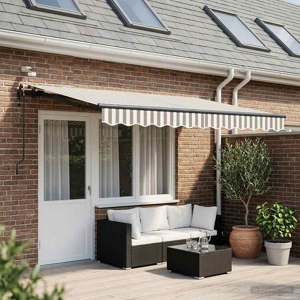 Uitschuifbare luifel Lichtgrijs en wit. 450 × 350 cm Polyester is nu te koop bij PeponiXL, paradijselijk wonen!