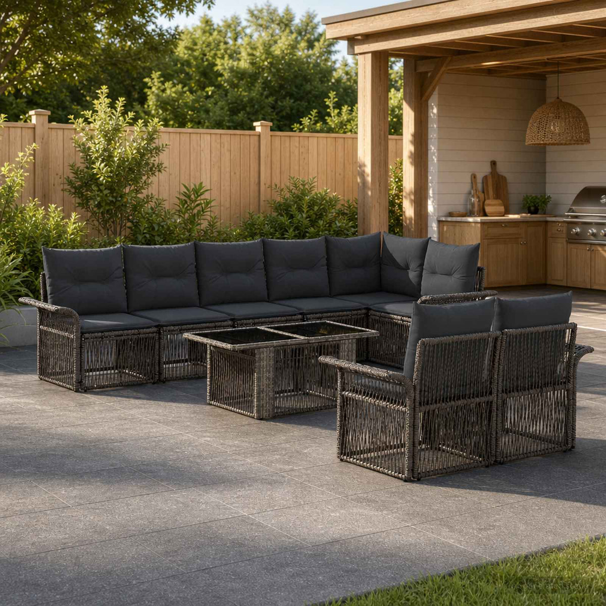 Tuinbankenset 9 st Grijs en Donkergrijs poly rattan is nu te koop bij PeponiXL, paradijselijk wonen!