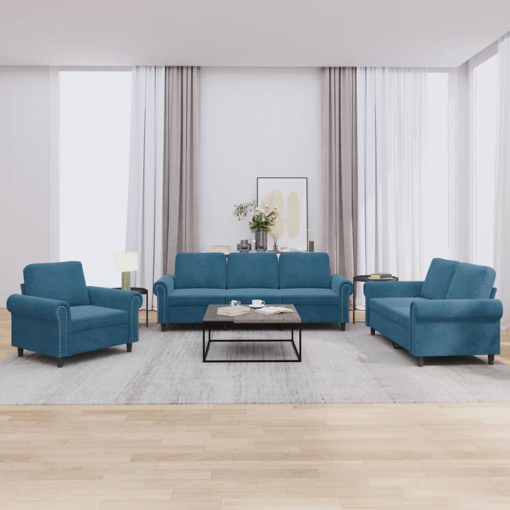 3-delige Loungeset met kussens fluweel blauw is nu te koop bij PeponiXL, paradijselijk wonen!