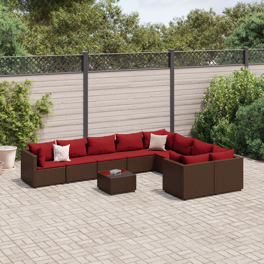 10-delige Loungeset met kussens poly rattan bruin is nu te koop bij PeponiXL, paradijselijk wonen!