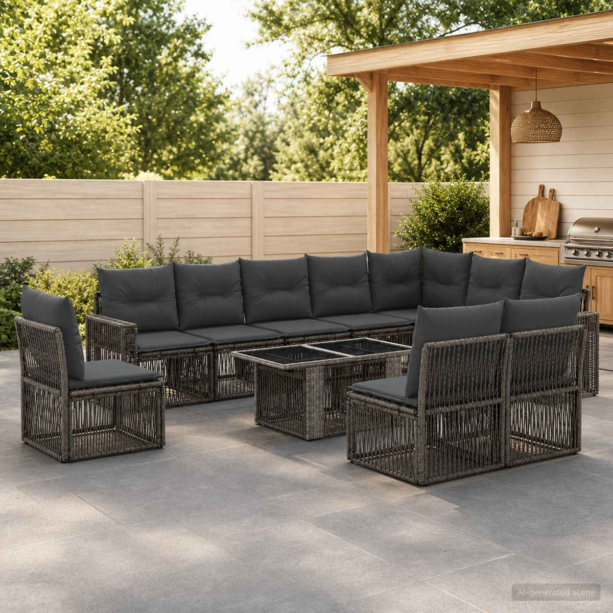 Tuinbankenset 11 st Grijs en Donkergrijs poly rattan is nu te koop bij PeponiXL, paradijselijk wonen!
