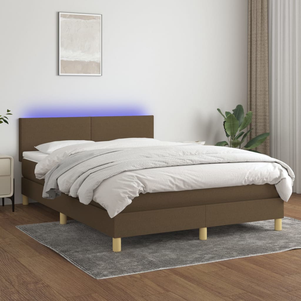 Boxspring met matras en LED stof donkerbruin 140x190 cm is nu te koop bij PeponiXL, paradijselijk wonen!