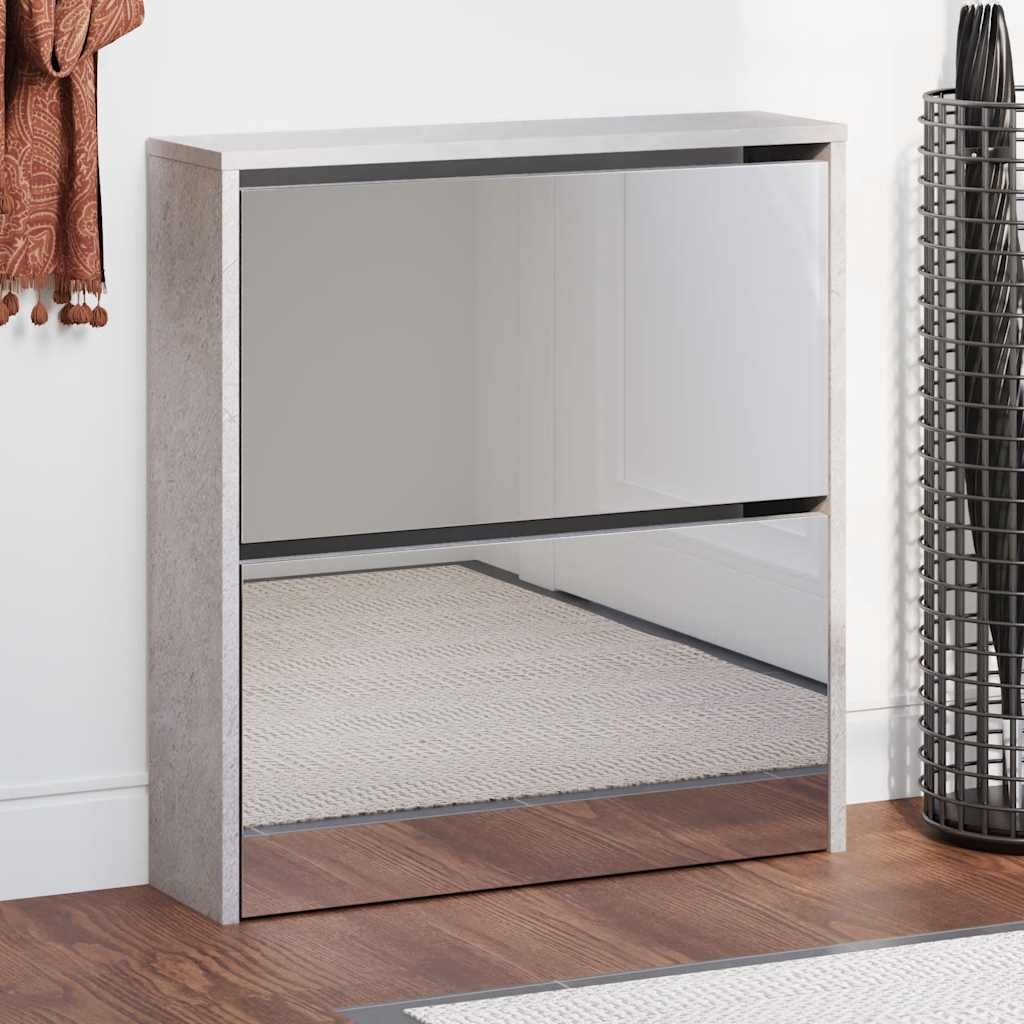 Schoenenkast met spiegel 2-laags 63x17x67 cm betongrijs is nu te koop bij PeponiXL, paradijselijk wonen!