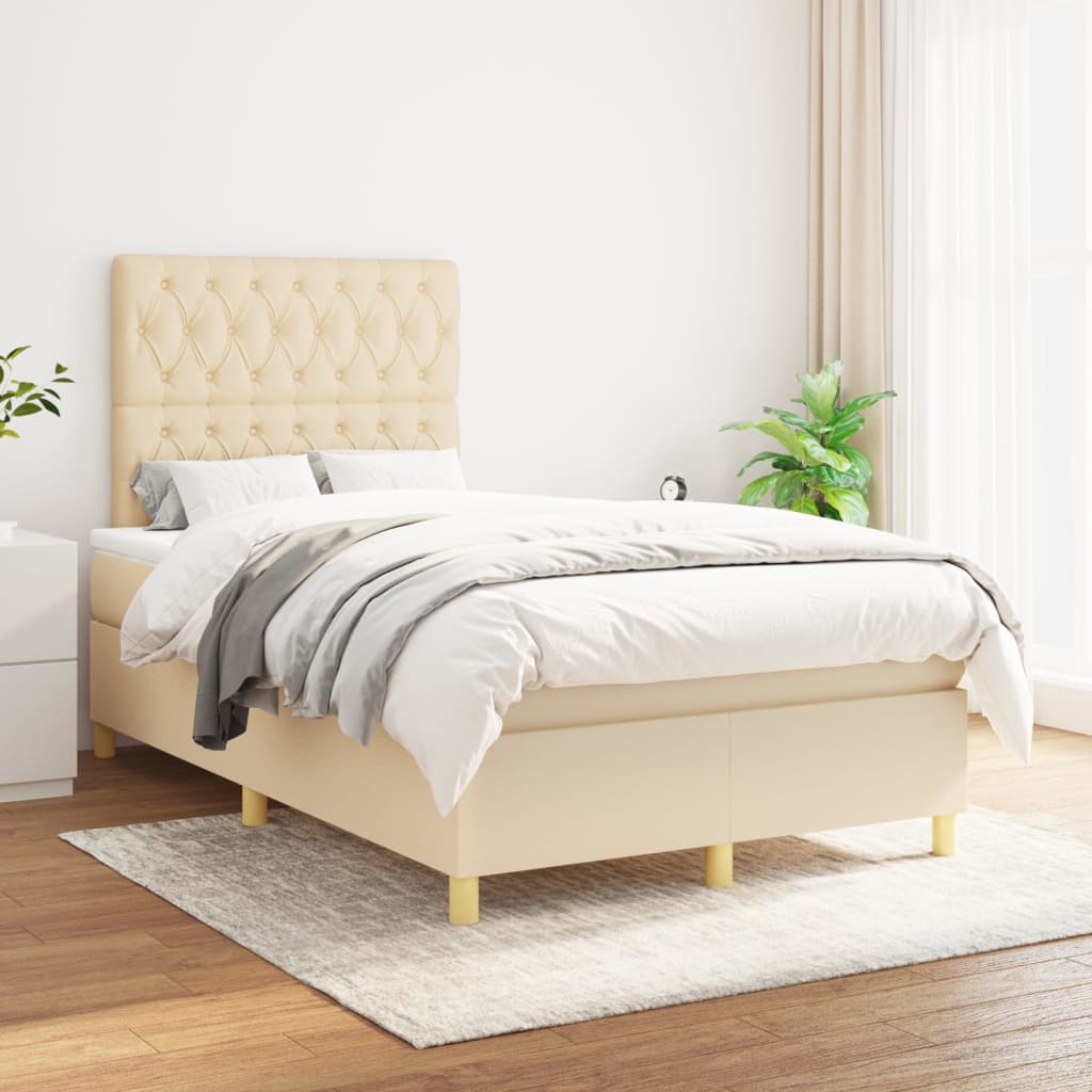 Boxspring met matras stof crèmekleurig 120x200 cm is nu te koop bij PeponiXL, paradijselijk wonen!
