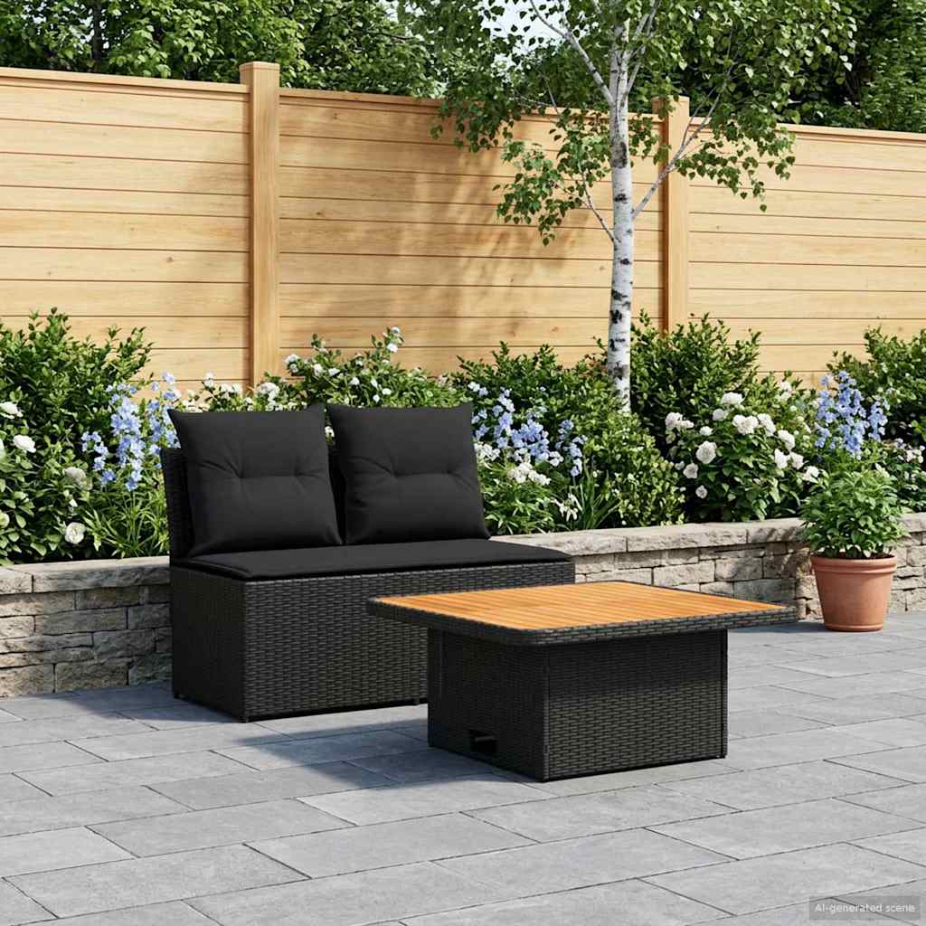 2 Stuk Tuin middelste sofa met uitschuiftafel poly rattan Zwart is nu te koop bij PeponiXL, paradijselijk wonen!