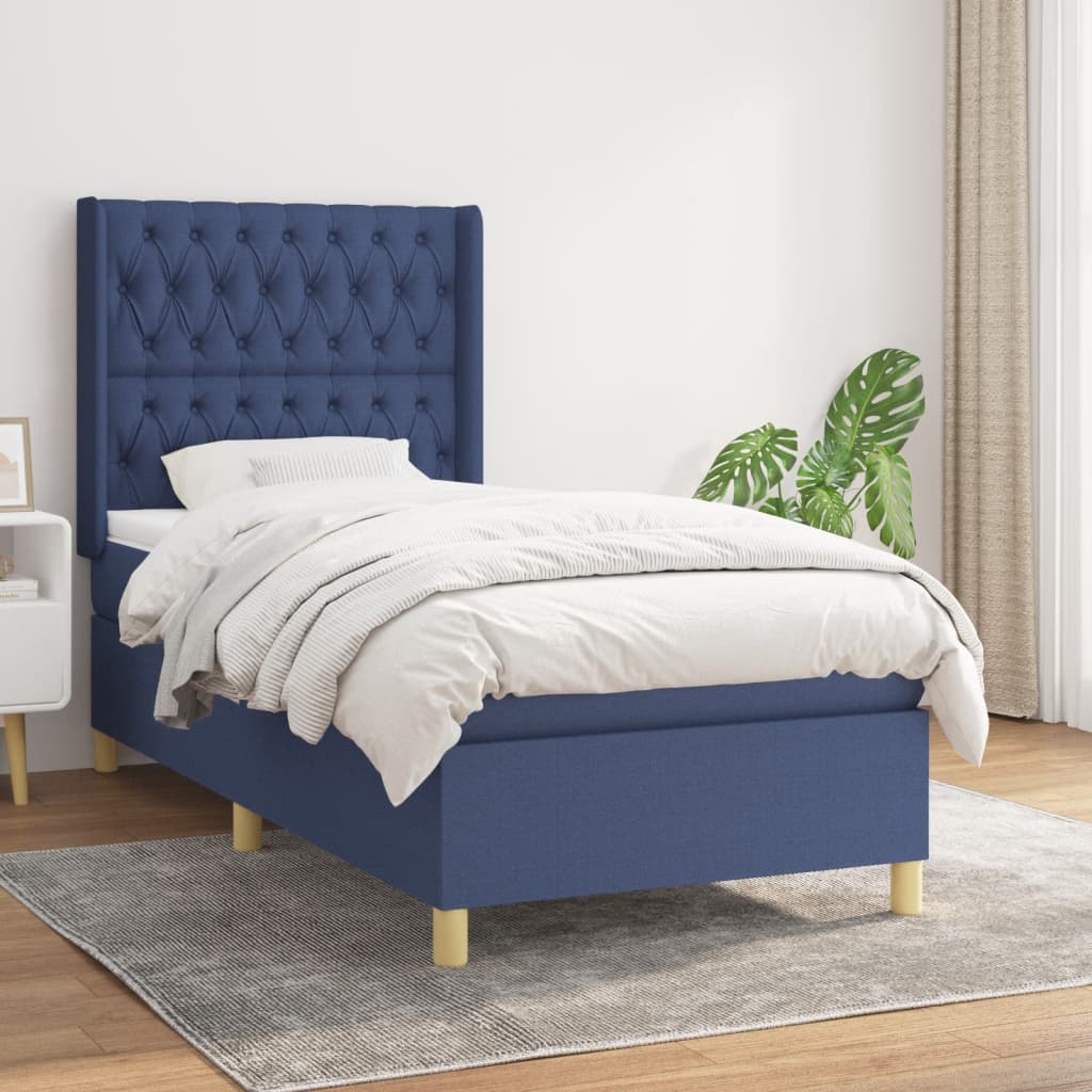 Boxspring met matras stof blauw 90x200 cm is nu te koop bij PeponiXL, paradijselijk wonen!