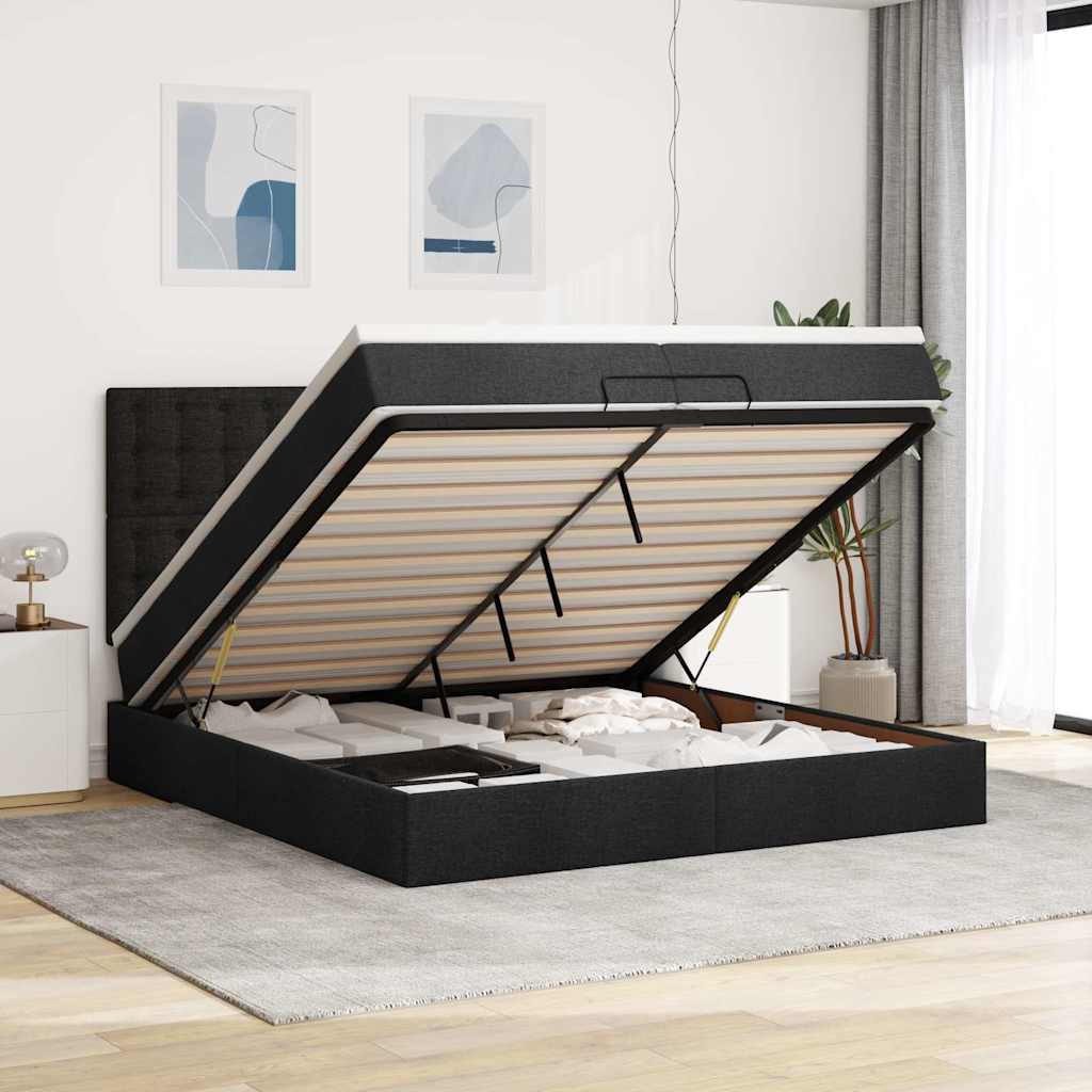 Ottoman bed met matrassen 200x200cm stof zwart is nu te koop bij PeponiXL, paradijselijk wonen!