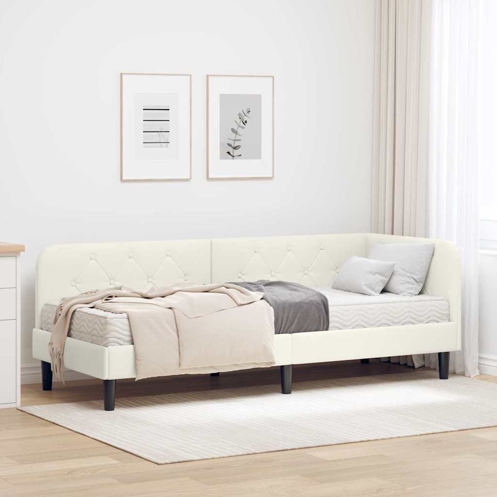 Hoekbedframe Crème 80 x 200 cm Fluweel is nu te koop bij PeponiXL, paradijselijk wonen!