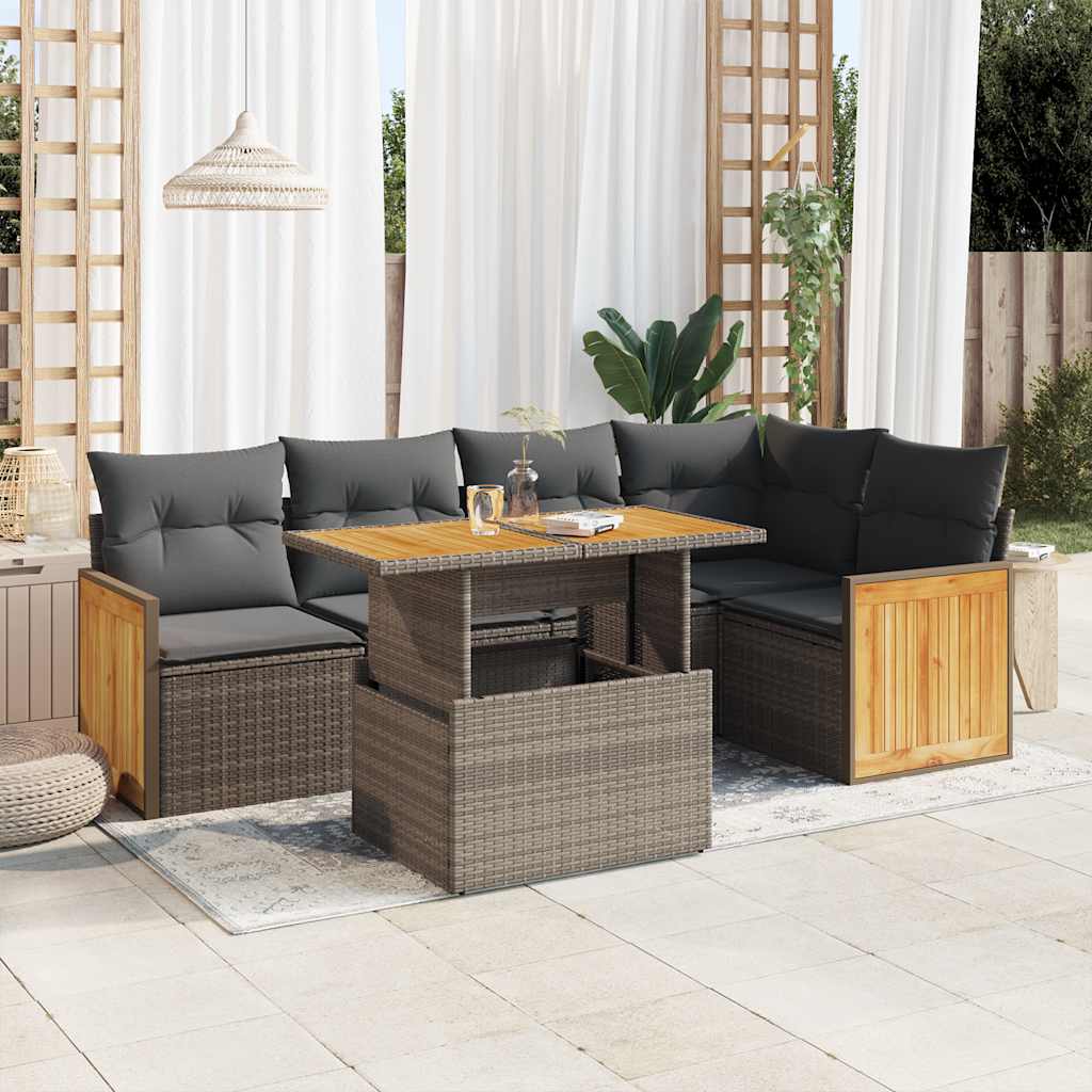 6-delige Loungeset met kussens poly rattan acacia grijs is nu te koop bij PeponiXL, paradijselijk wonen!