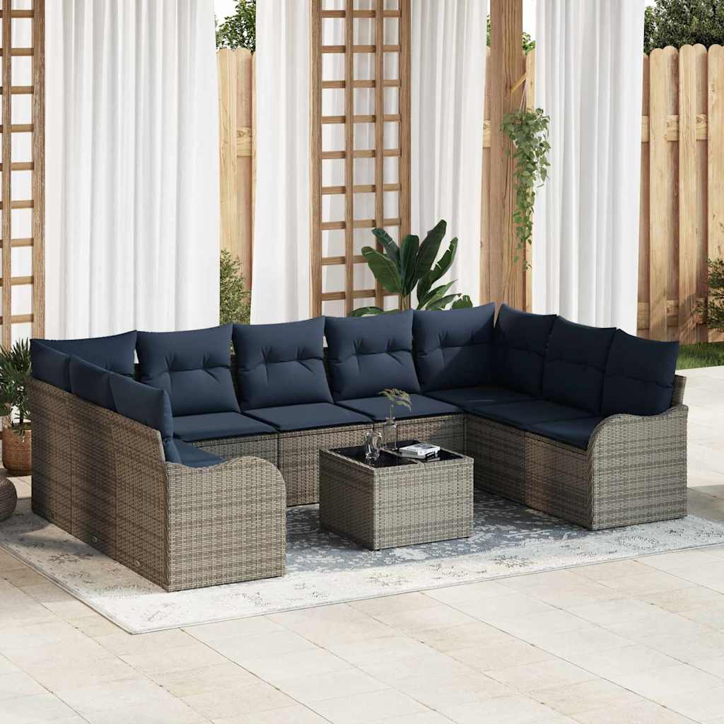 Tuin Sofa Set 10 st Grijs poly rattan is nu te koop bij PeponiXL, paradijselijk wonen!