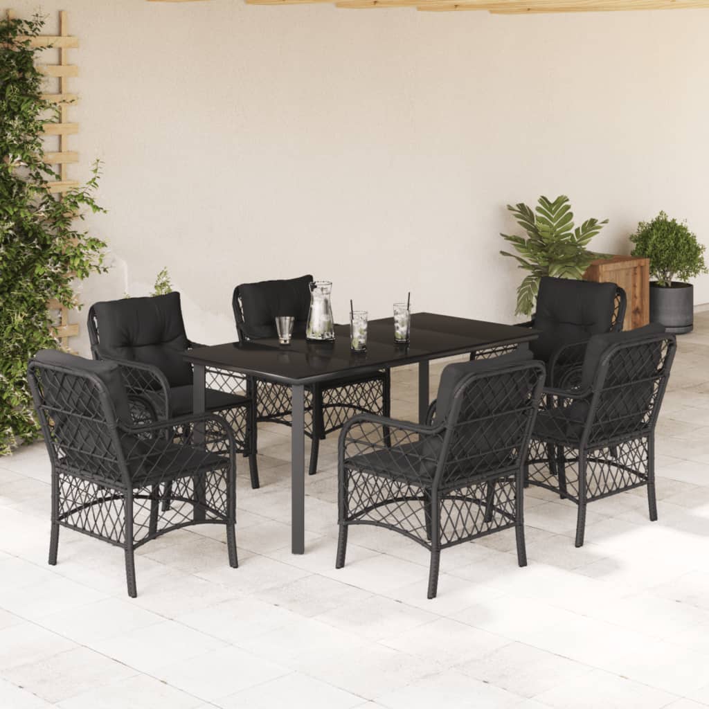 7-delige Tuinset met kussens poly rattan zwart is nu te koop bij PeponiXL, paradijselijk wonen!