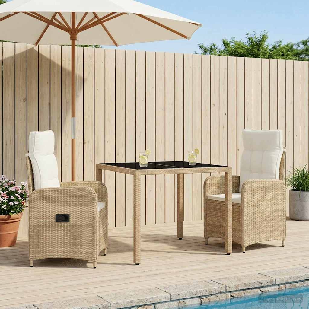 Buiten eettafelset 3 pcs Beige en Crème Wit 90 x 90 x 75 cm is nu te koop bij PeponiXL, paradijselijk wonen!