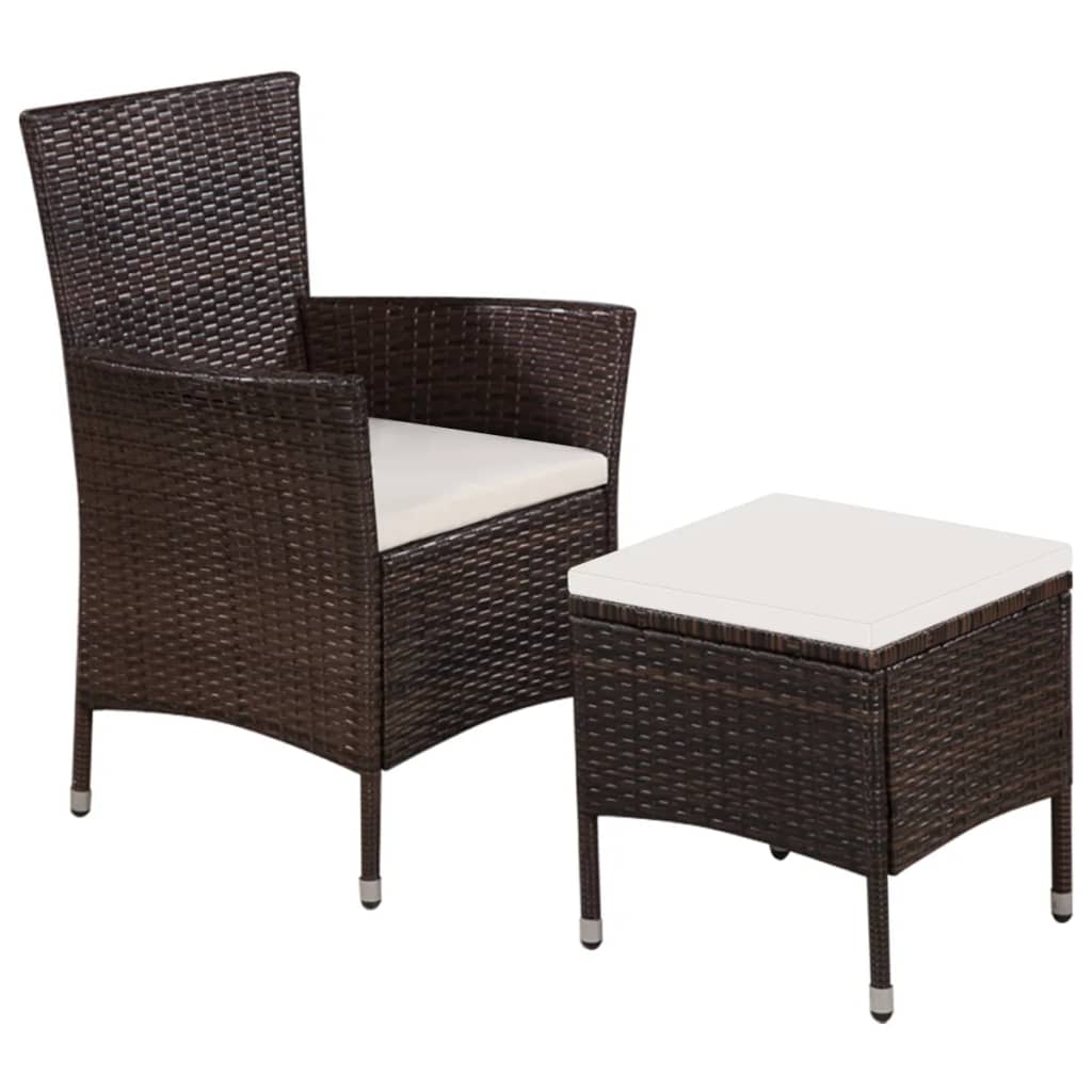 Tuinstoel en kruk met kussens poly rattan bruin is nu te koop bij PeponiXL, paradijselijk wonen!