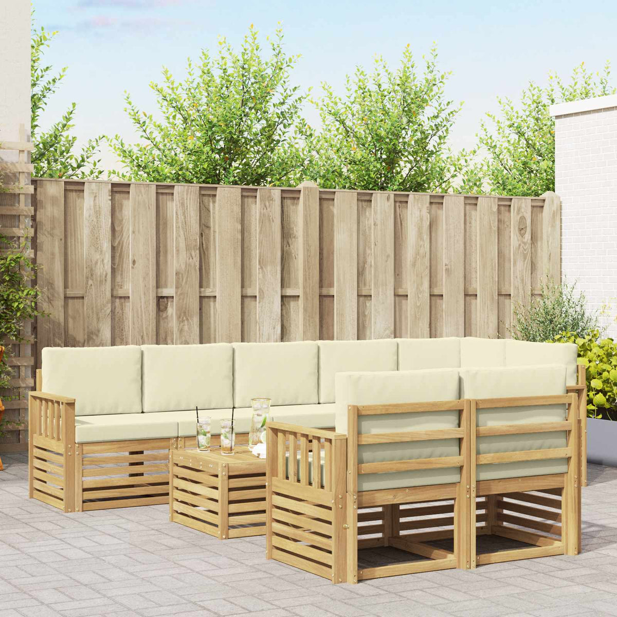 Buiten bankenset 8 pcs Wit en crèmekleurig 59 x 59 x 37 cm is nu te koop bij PeponiXL, paradijselijk wonen!