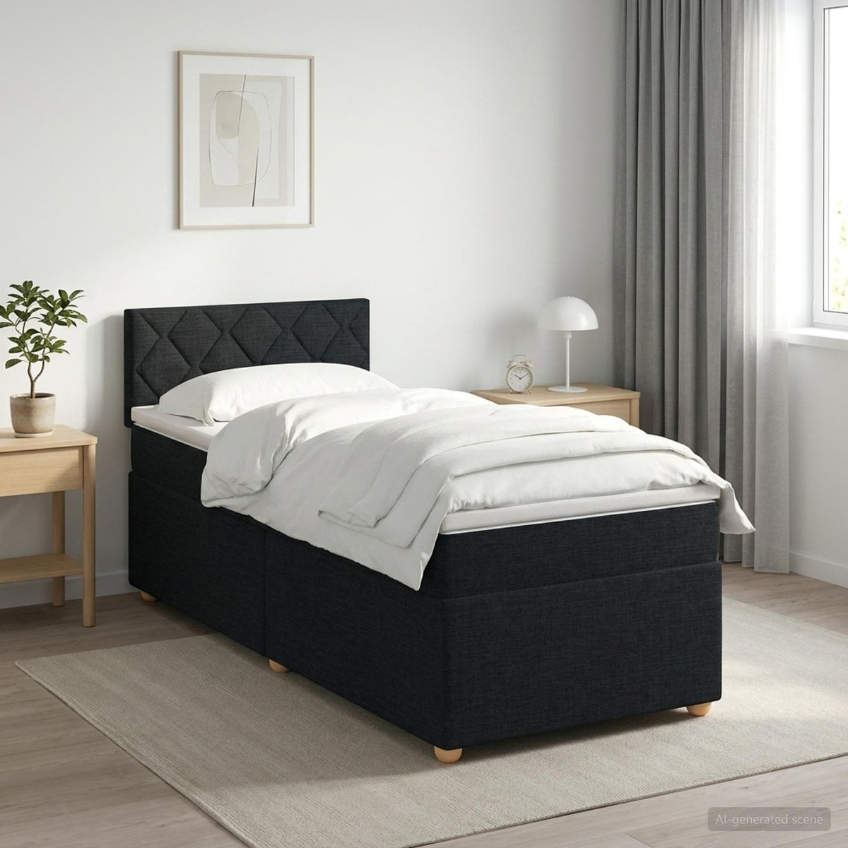 Boxspringbed met matras met hoofdeinde Zwart 100 x 200 cm Stof is nu te koop bij PeponiXL, paradijselijk wonen!