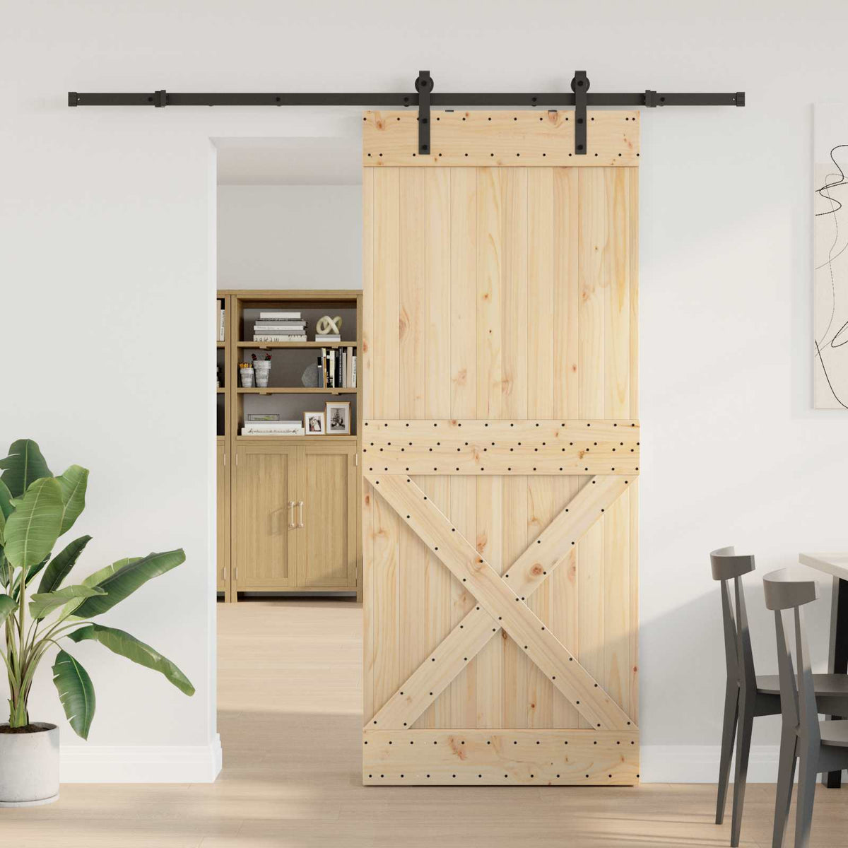 Schuifdeur NARVIK Naturel en Zwart 100 x 210 cm (213,5 cm) is nu te koop bij PeponiXL, paradijselijk wonen!