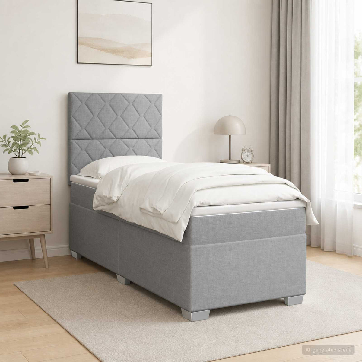 Boxspringbed met matras Lichtgrijs 100 x 200 cm Stof is nu te koop bij PeponiXL, paradijselijk wonen!