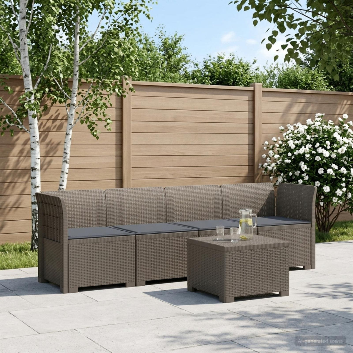 4-Persoons Tuin Sofa met Kussens Rieten Look PP Lichtgrijs is nu te koop bij PeponiXL, paradijselijk wonen!