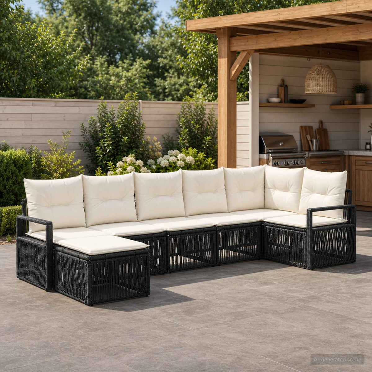Tuinbankenset 7 pcs Zwart poly rattan is nu te koop bij PeponiXL, paradijselijk wonen!