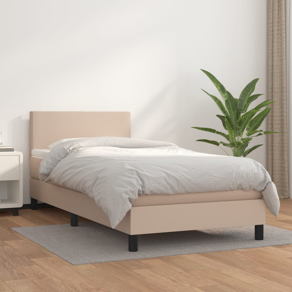 Boxspring met matras kunstleer cappuccinokleurig 80x200 cm is nu te koop bij PeponiXL, paradijselijk wonen!