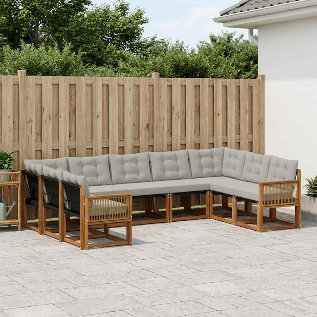 Buiten bankenset met kussen 9 pcs Naturel en lichtgrijs is nu te koop bij PeponiXL, paradijselijk wonen!