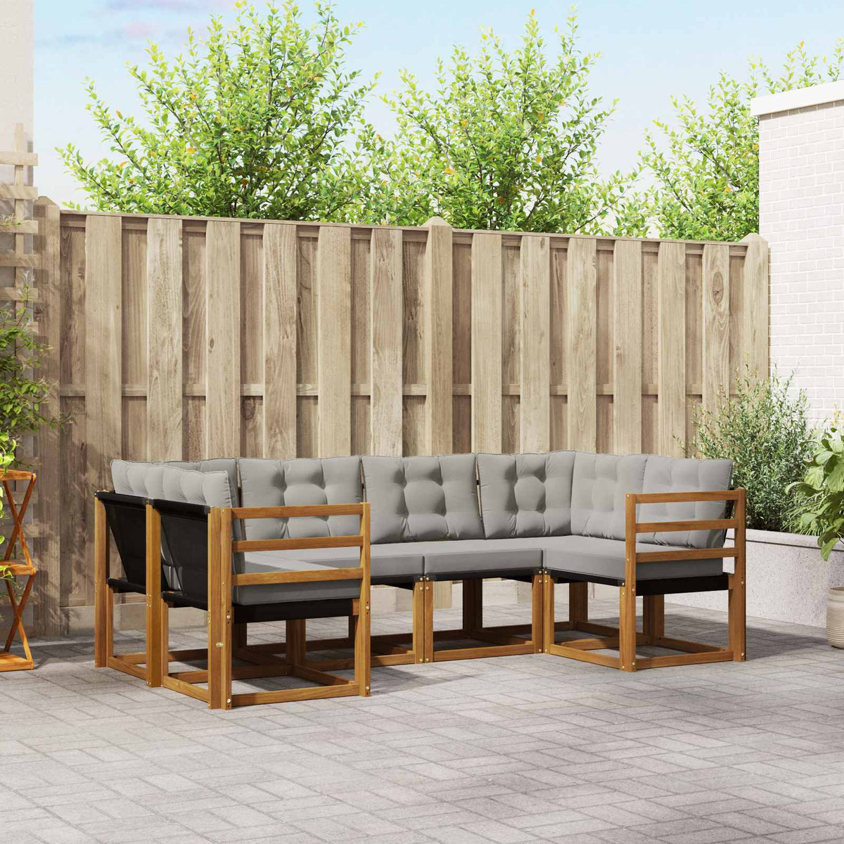 Buiten bankenset met kussen 6 pcs Naturel en lichtgrijs is nu te koop bij PeponiXL, paradijselijk wonen!