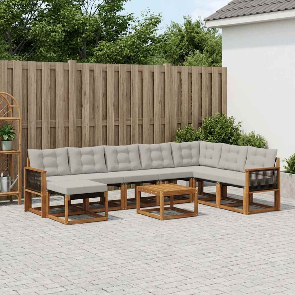 Buiten bankenset met kussen 9 pcs Natuurlijk en Lichtgrijs is nu te koop bij PeponiXL, paradijselijk wonen!