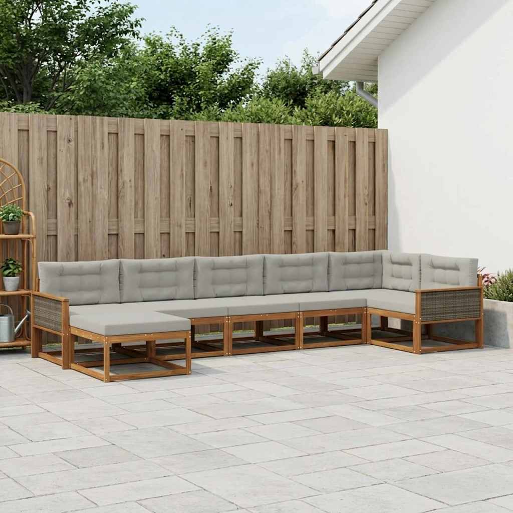 Buiten bankenset met kussen 7 pcs Naturel en lichtgrijs is nu te koop bij PeponiXL, paradijselijk wonen!