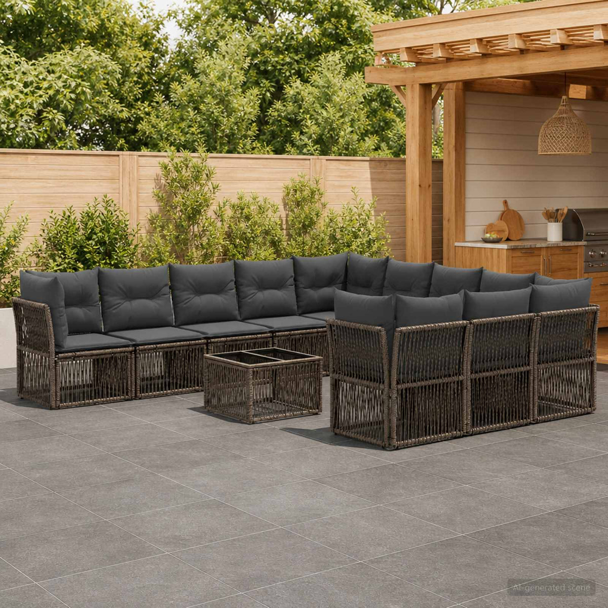 Tuinbankenset 12 pcs Grijs poly rattan is nu te koop bij PeponiXL, paradijselijk wonen!