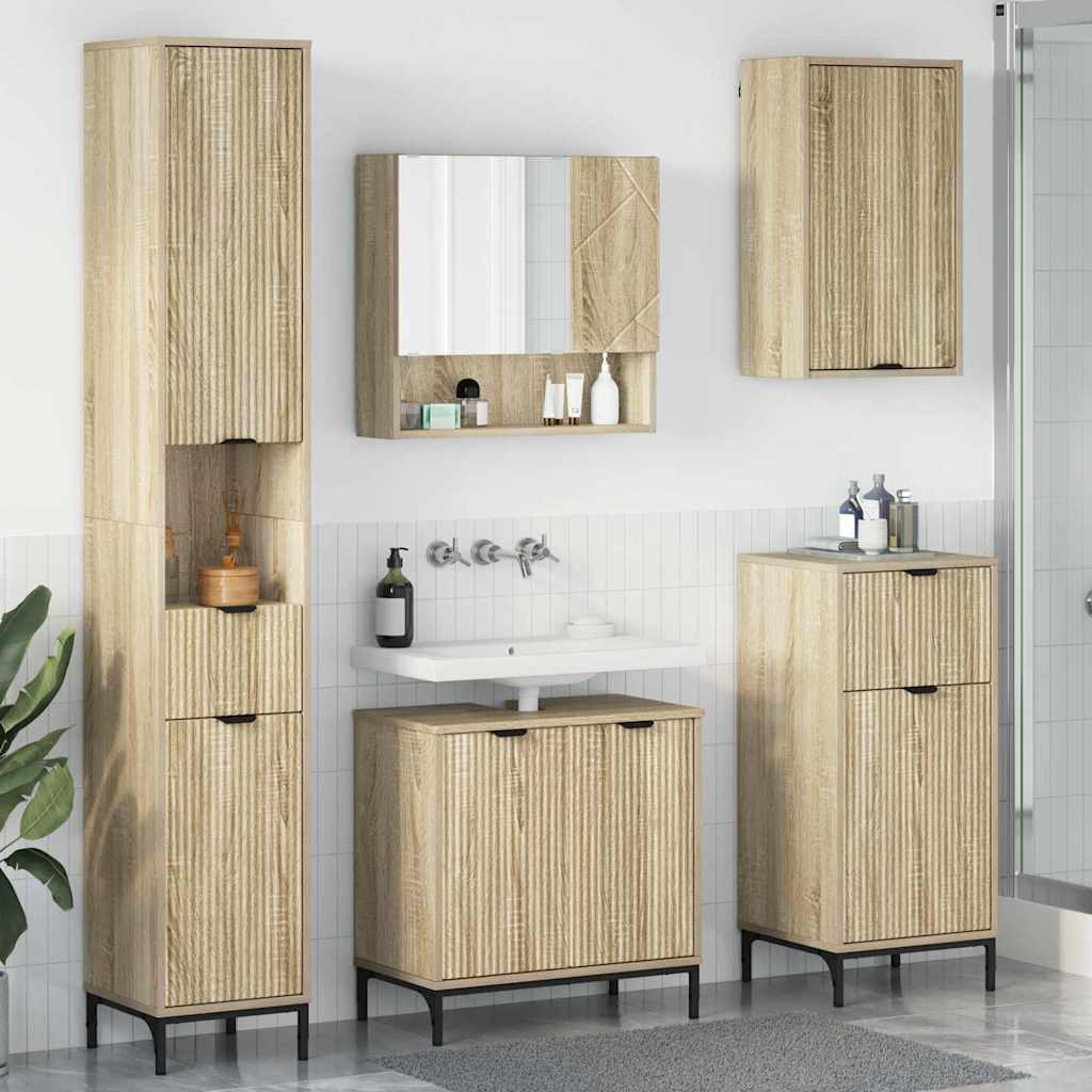 Badkamermeubelset met lade Sonoma Eiken Engineered hout, Metaal is nu te koop bij PeponiXL, paradijselijk wonen!