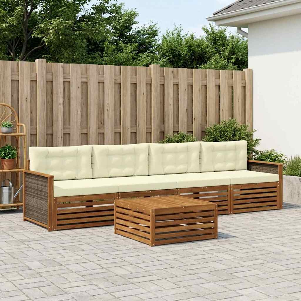 Buiten bankenset met kussen 5 pcs Natuurlijk en Crème is nu te koop bij PeponiXL, paradijselijk wonen!