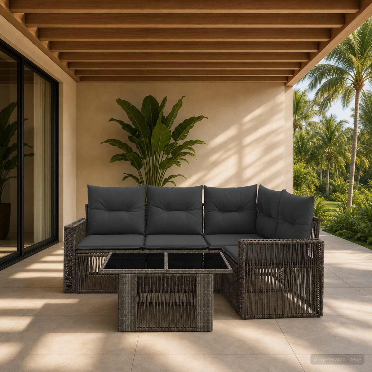 Tuinbankenset 5 st Grijs en Donkergrijs poly rattan is nu te koop bij PeponiXL, paradijselijk wonen!