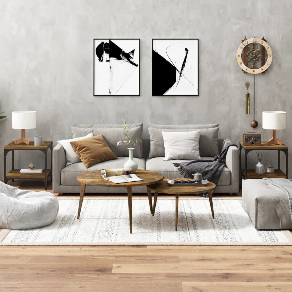 Bijzettafels 2 st 40x40x40 cm bewerkt hout gerookt eiken is nu te koop bij PeponiXL, paradijselijk wonen!