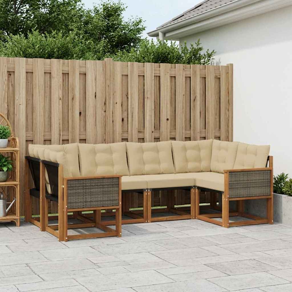 Buiten bankenset met kussen 6 pcs Natuurlijk en Beige is nu te koop bij PeponiXL, paradijselijk wonen!