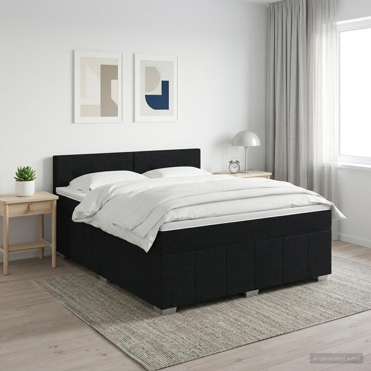 Boxspringbed met matras met hoofdeinde Zwart 140 x 190 cm Stof is nu te koop bij PeponiXL, paradijselijk wonen!