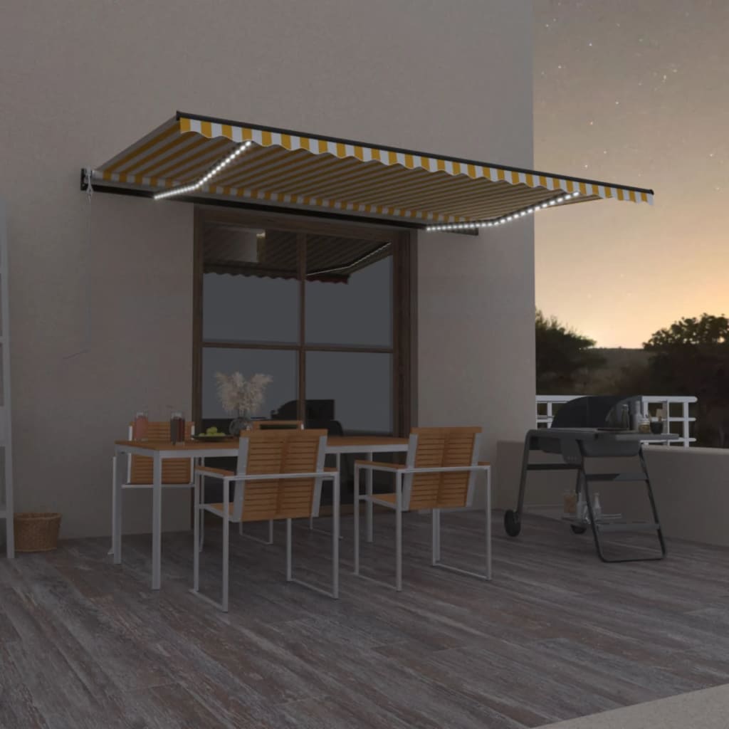 Luifel automatisch met LED en windsensor 500x350 cm geel wit is nu te koop bij PeponiXL, paradijselijk wonen!
