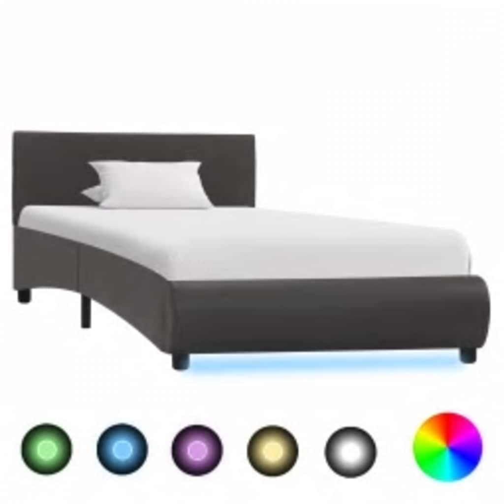 Bedframe met LED kunstleer grijs 100x200 cm is nu te koop bij PeponiXL, paradijselijk wonen!