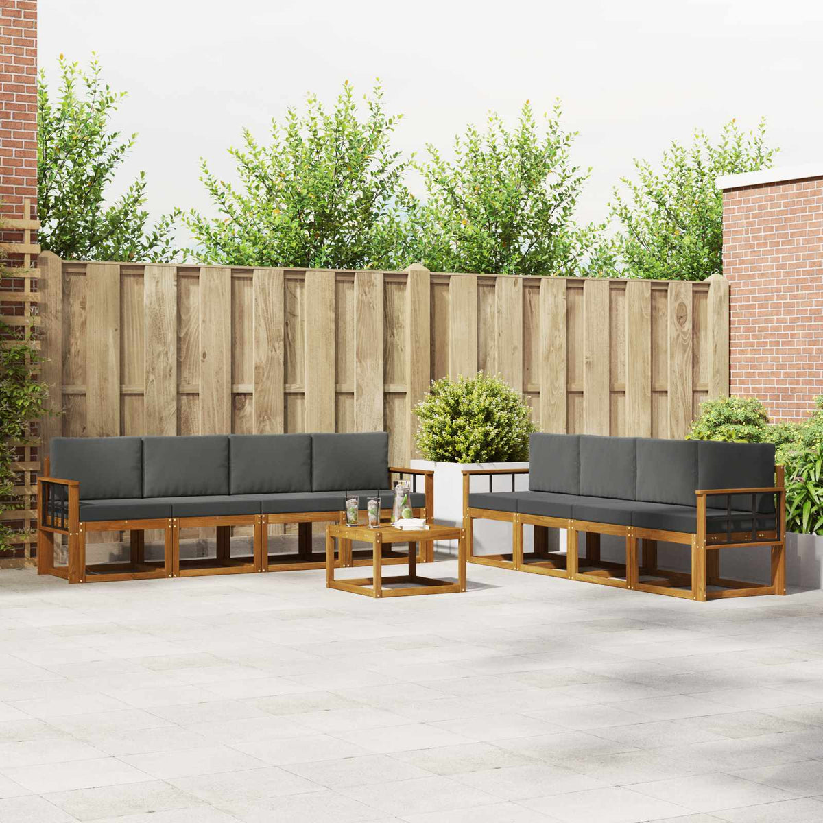 Buiten bankenset met kussen 9 pcs Natuurlijk en Antraciet is nu te koop bij PeponiXL, paradijselijk wonen!