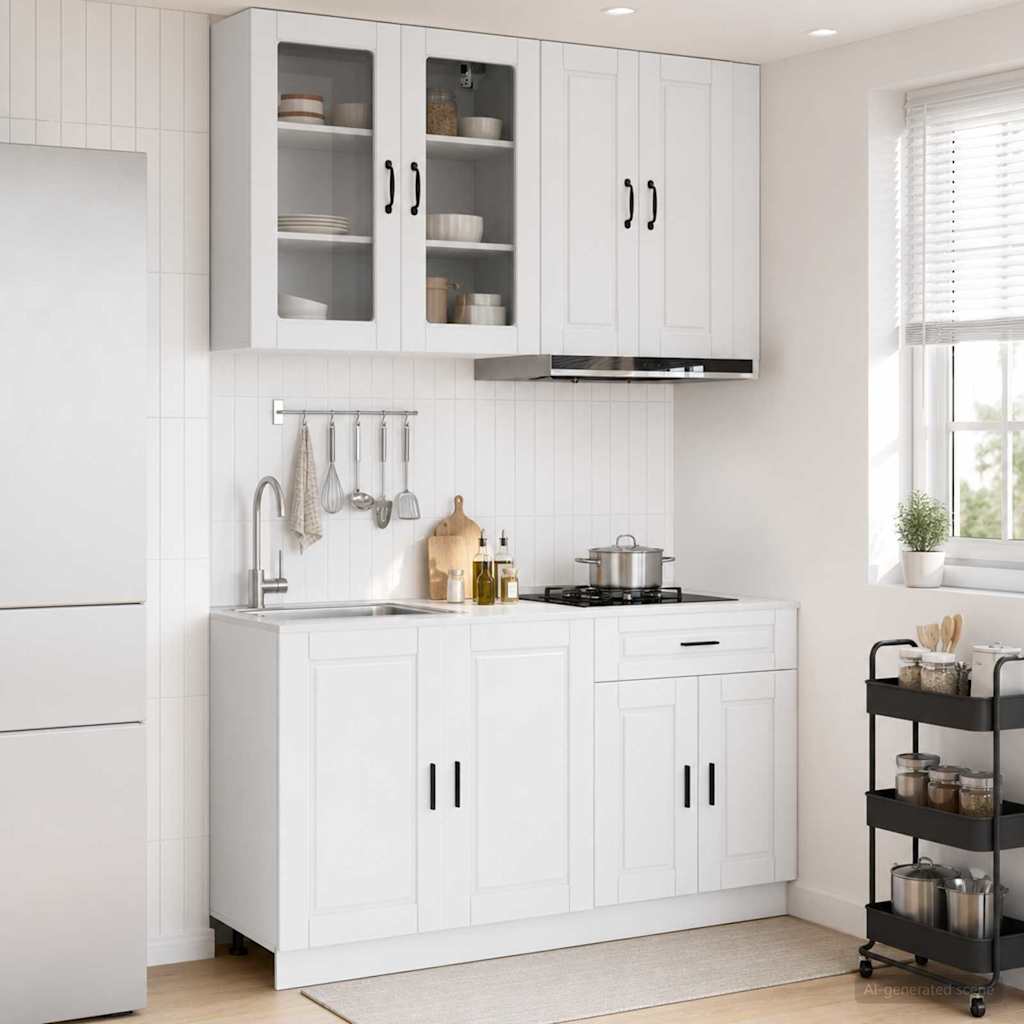 Keukenblok PORTO 4 pcs Hoogglans Wit Bewerkt hout is nu te koop bij PeponiXL, paradijselijk wonen!