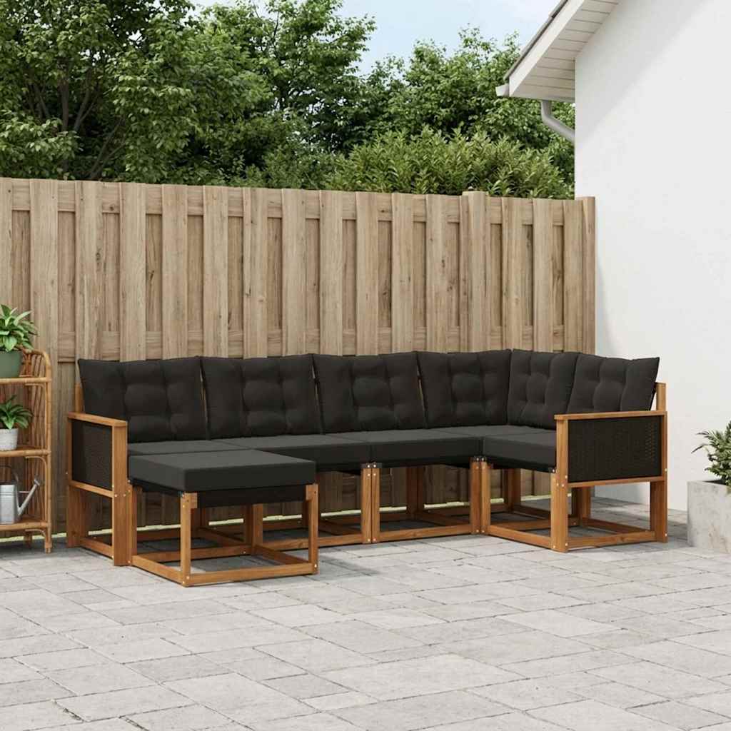 Buiten bankenset met kussen 6 pcs Naturel en Zwart is nu te koop bij PeponiXL, paradijselijk wonen!