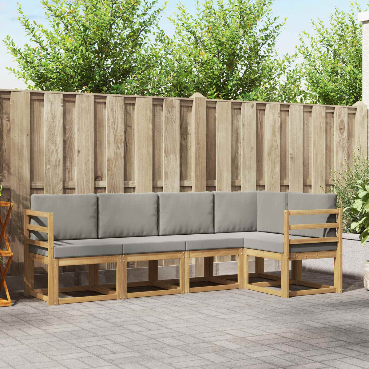 Buiten bankenset met kussen 5 pcs Wit en Lichtgrijs is nu te koop bij PeponiXL, paradijselijk wonen!