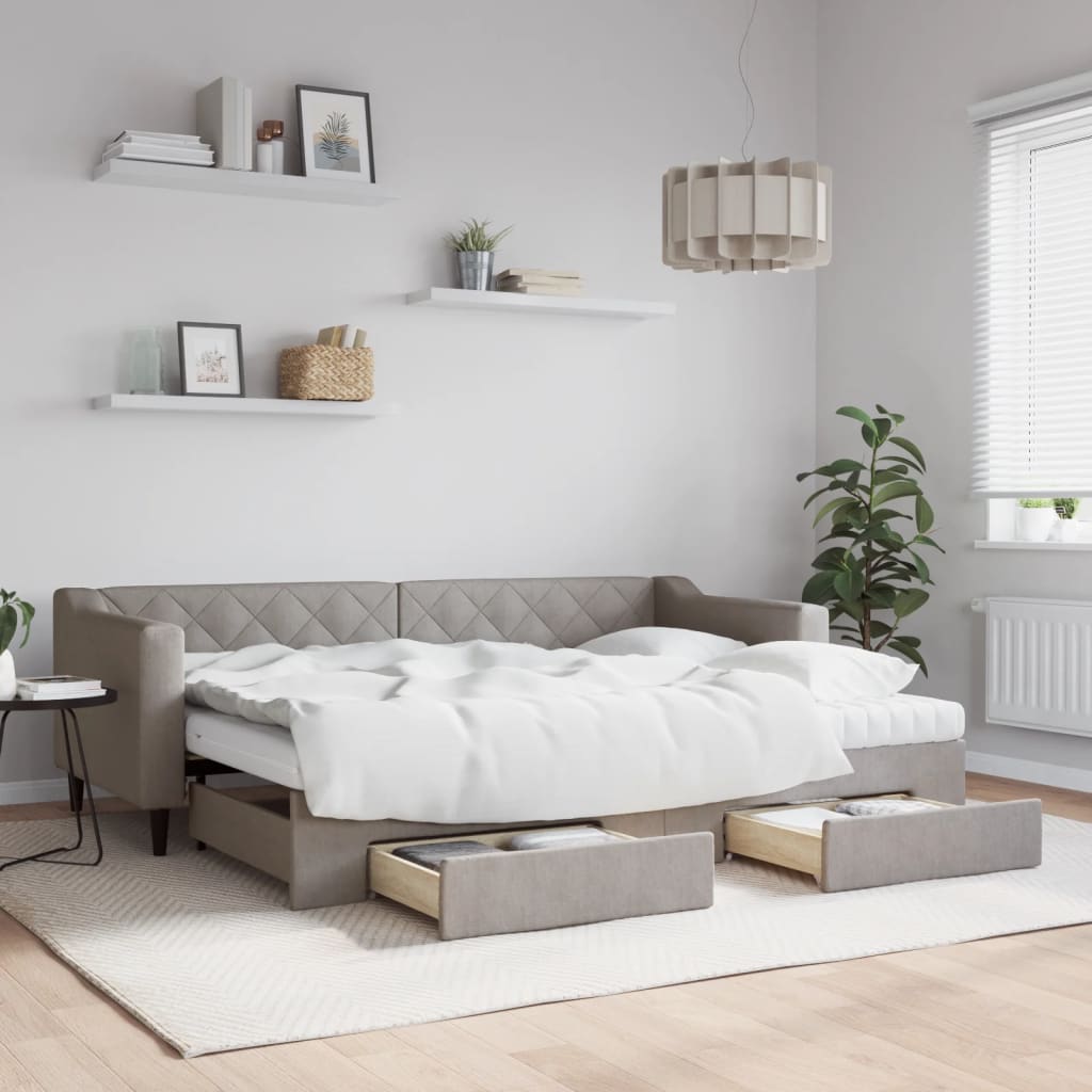 Slaapbank met onderschuifbed en lades 80x200 cm stof taupe is nu te koop bij PeponiXL, paradijselijk wonen!