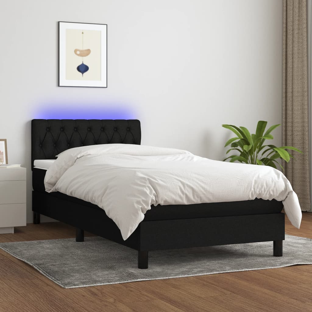 Boxspring met matras en LED stof zwart 90x190 cm is nu te koop bij PeponiXL, paradijselijk wonen!