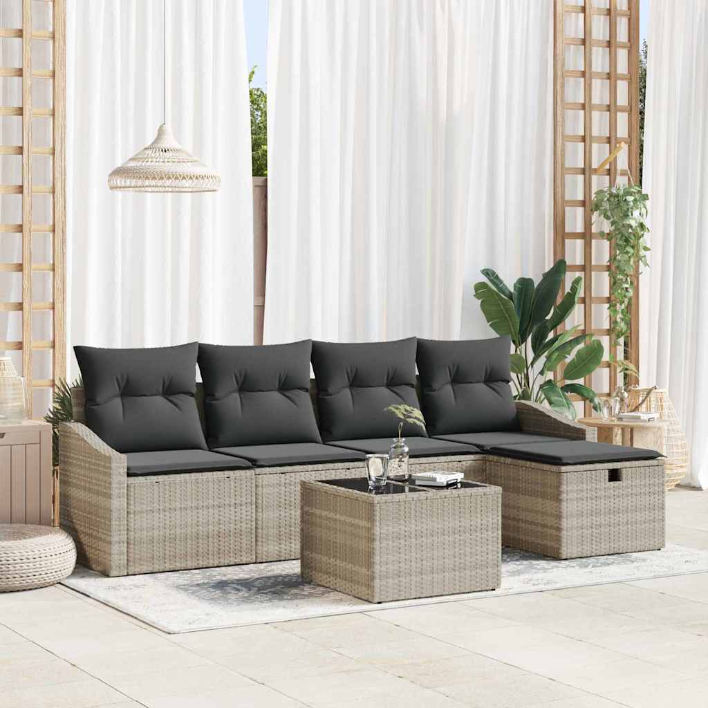 Bankstel 6 st Lichtgrijs poly rattan is nu te koop bij PeponiXL, paradijselijk wonen!