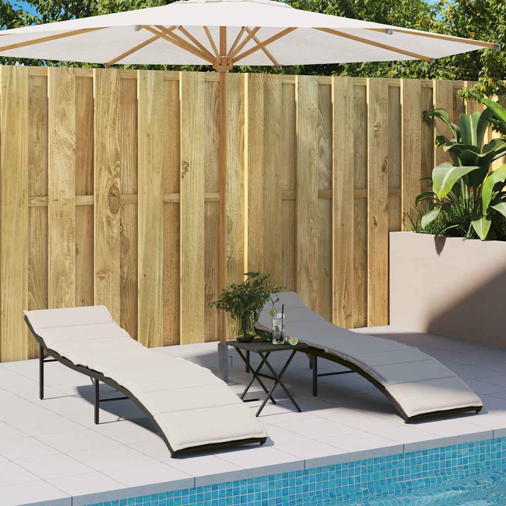 Ligbedden 2 st met kussens poly rattan zwart is nu te koop bij PeponiXL, paradijselijk wonen!
