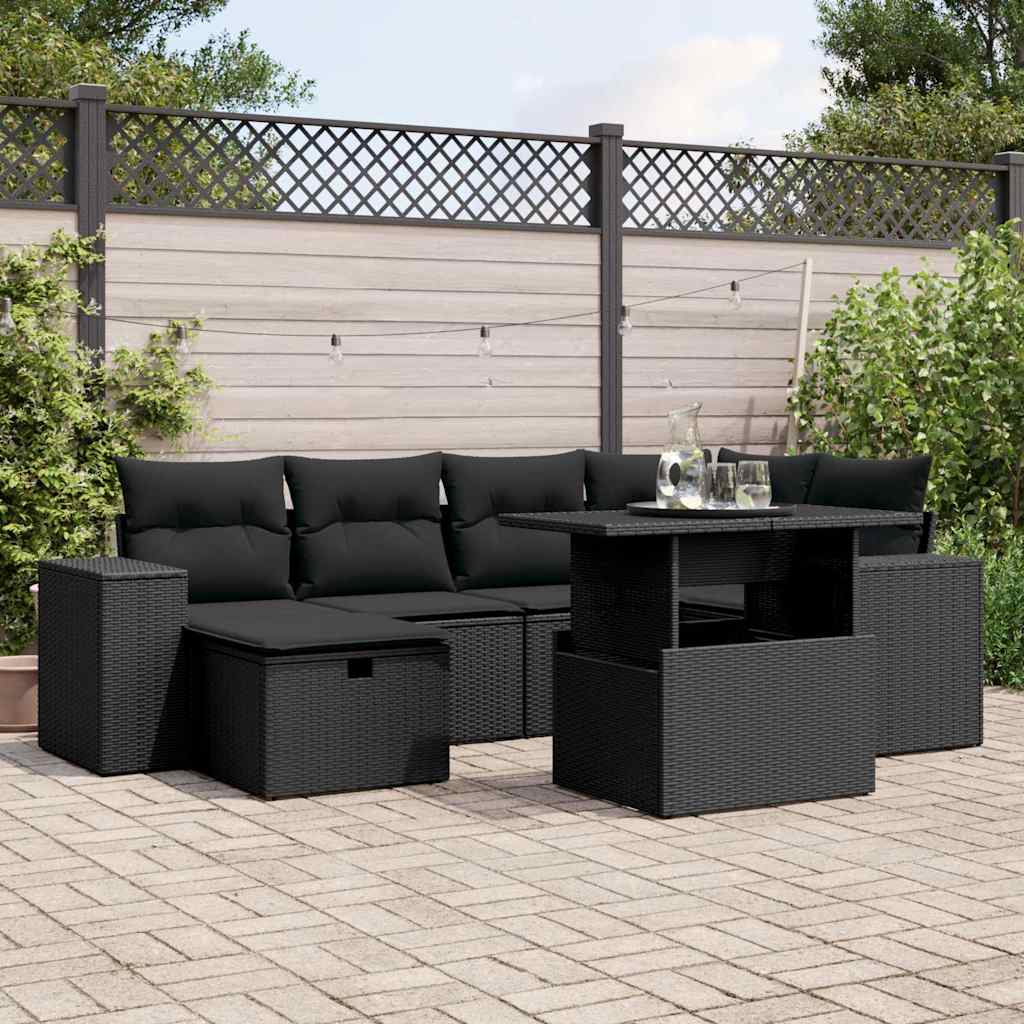 7-delige Loungeset met kussens poly rattan zwart is nu te koop bij PeponiXL, paradijselijk wonen!